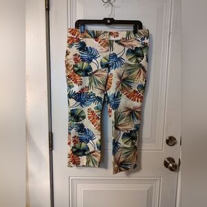 Chico's Tropical Leaf Print Ankle Jeans - Cream, Blue, Green, Orange